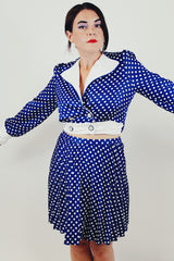 vintage blue polka bot blouse skirt set