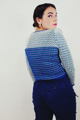 vintage blue knit sweater back