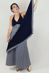 Gingham Printed Halter Maxi Dress