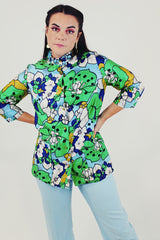 floral vintage printed button up tunic front