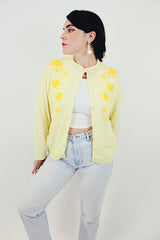 yellow vintage embroidered floral cardigan