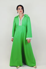 green long sleeve maxi dress with collar front