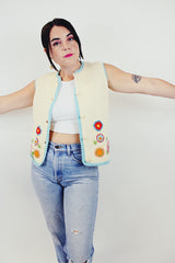vintage off white embroidered vest with flowers
