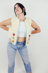vintage off white embroidered vest with flowers