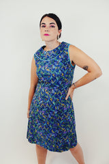 vintage sleeveless printed shift dress front