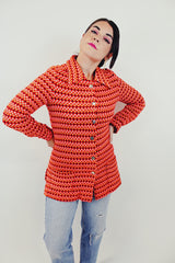 Vintage red long sleeve printed cardigan