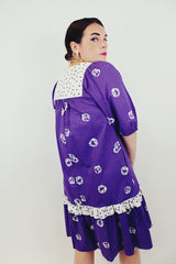 Purple vintage Hawaiian print dress back