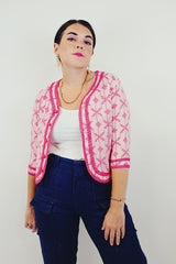Vintage pink cropped knit cardigan