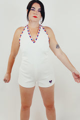 vintage white tennis romper with halter neck