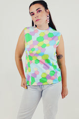 vintage pastel sleeveless printed blouse