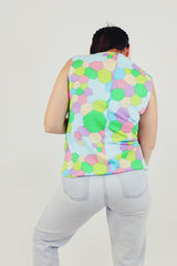 vintage pastel sleeveless printed blouse back