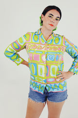 vintage printed long sleeve button up front