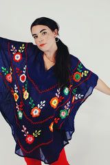 embroidered blue batwing blouse front