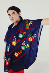 embroidered blue batwing blouse side