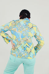 vintage pastel yellow blue button up blouse back