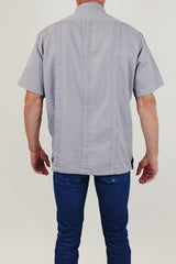Vintage men's grey short sleeve embroidered shirt back