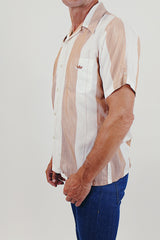 Vintage Men's White & Tan Striped Shirt Side