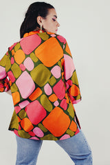 vintage colorful button up tunic blouse back