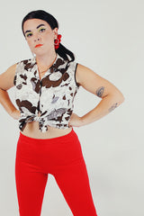 vintage short sleeve floral blouse tied