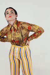 vintage flower print button up blouse front
