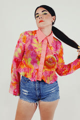 Floral sheer vintage cropped blouse front