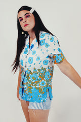 blue gold vintage floral top side