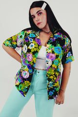 vintage black neon short sleeve blouse open front