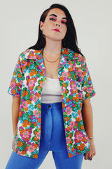 vintage floral button up short sleeve top