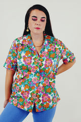 vintage floral button up short sleeve top