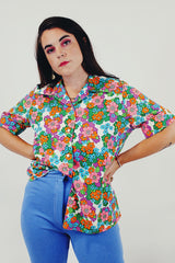 vintage floral button up short sleeve top
