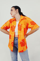 orange vintage Hawaiian button up front