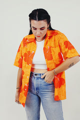 orange vintage Hawaiian button up front