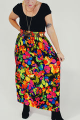Vibrant floral printed maxi skirt front