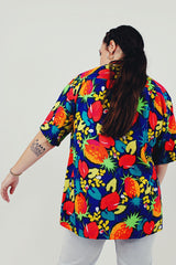 vintage Hawaiian fruit print button up back