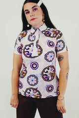 pink vintage half button blouse