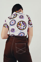 pink vintage half button blouse back