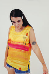 yellow vintage rose printed top