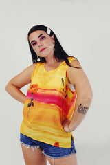 yellow vintage rose printed top