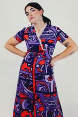 vintage short sleeve purple and red dress