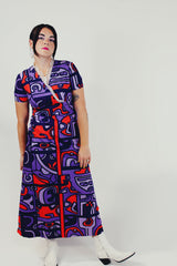 vintage short sleeve purple and red dress front