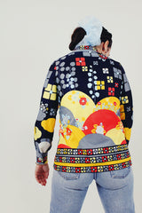 printed colorful vintage button up blouse back