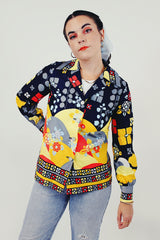 printed colorful vintage button up blouse