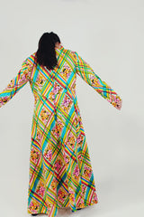 colorful vintage floral maxi dress back