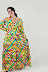 colorful vintage floral maxi dress front