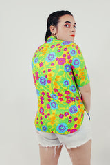 neon button up floral vintage blouse back
