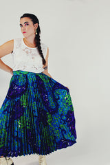 paisley vintage printed accordion pleated skirt front