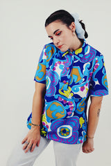 vintage paisley half button blouse front