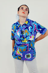 vintage paisley half button blouse front