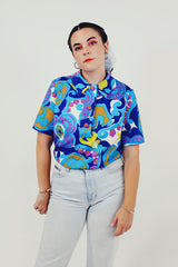 vintage paisley half button blouse front