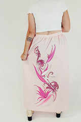 pink vintage painted graphic maxi skirt back